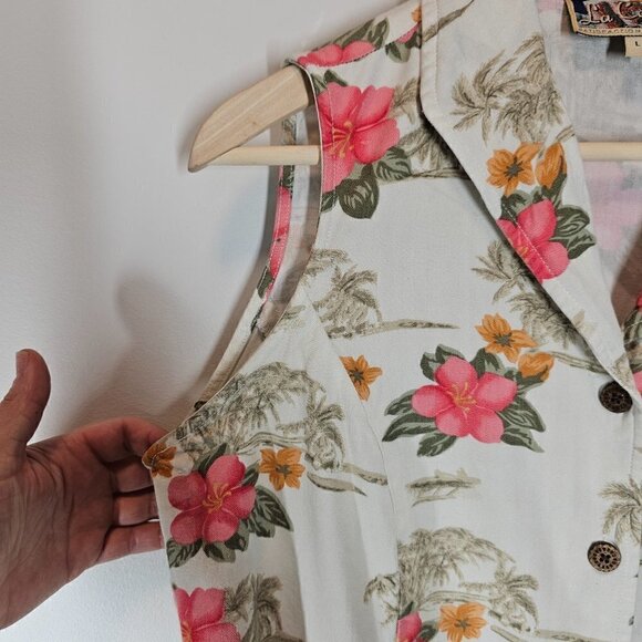 La Cabana Tropical Hawaiian Floral Cropped Vest Sleeveles Top Size Large‎ - Picture 2 of 8